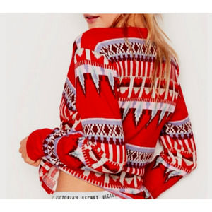 VICTORIA'S SECRET Women's Long Sleeve Thermal Shirt Geometric Aztec Hearts Large